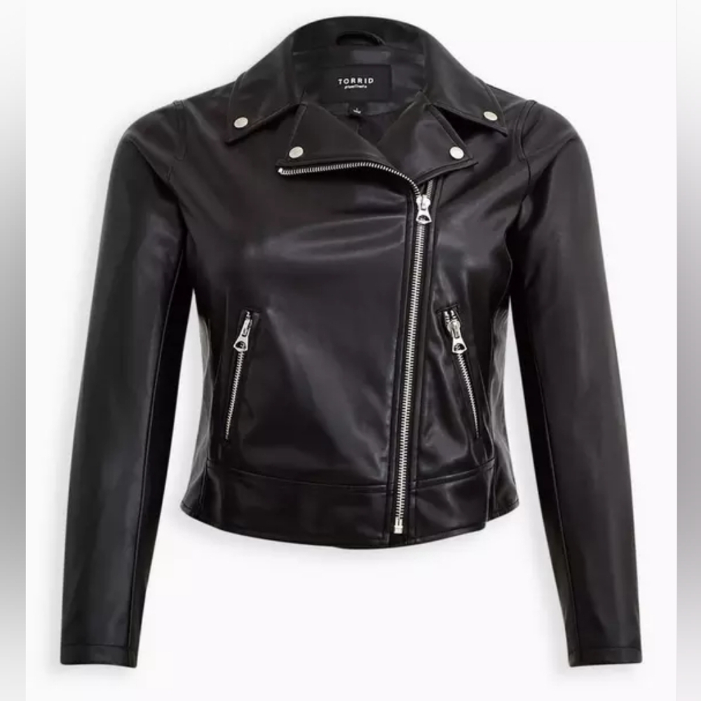 Torrid - Faux Leather Asymmetrical Moto Jacket In Deep Black​​​